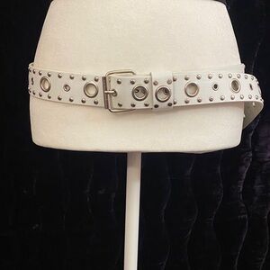 White studded belt with silver accents #273